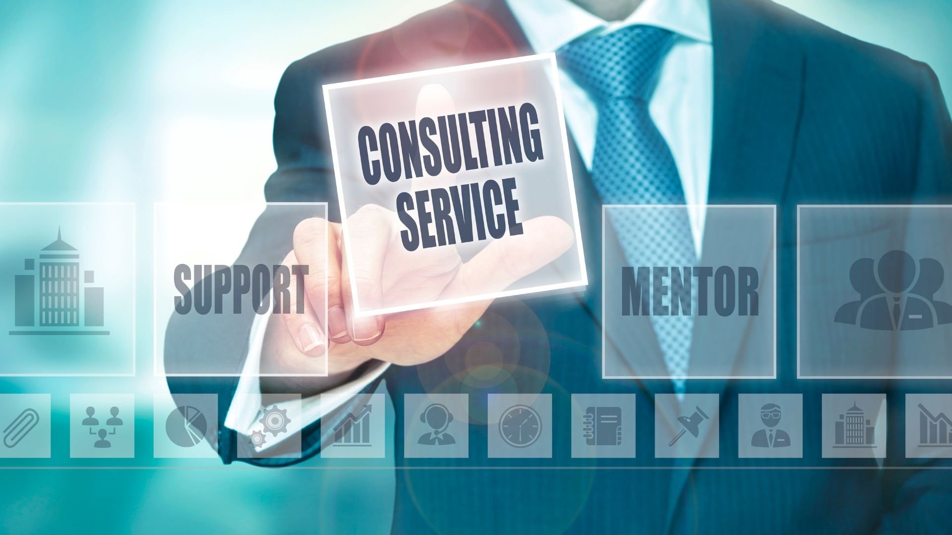 Business professional touching digital consulting service interface